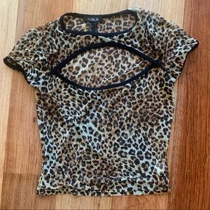 Forever 21 Leopard Cutout Mesh Crop Top